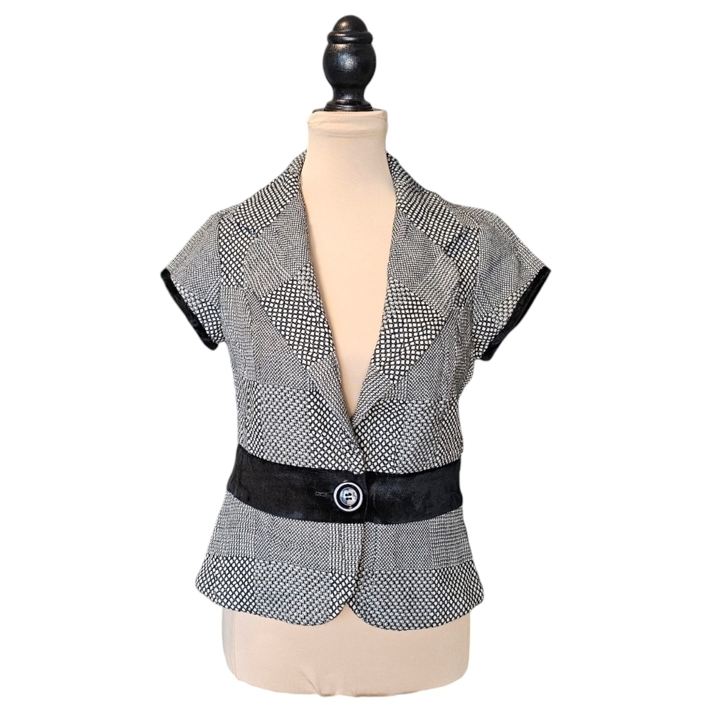 Franco Mirabelli Black and White Wool Button Up Blazer Top Sz 4